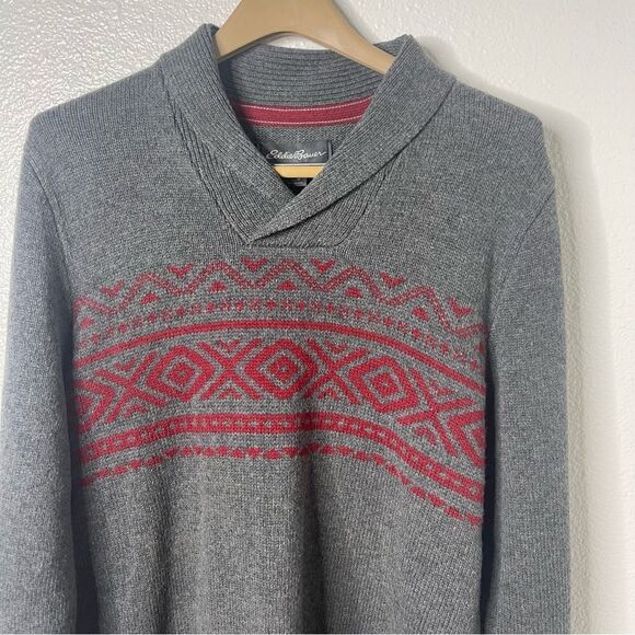 Eddie Bauer M Wool Blend Sweater V Neck Collared Classic Preppy Scholar Pullover - Picture 5 of 12